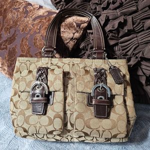 Coach Signature Tan and Brown Satchel
